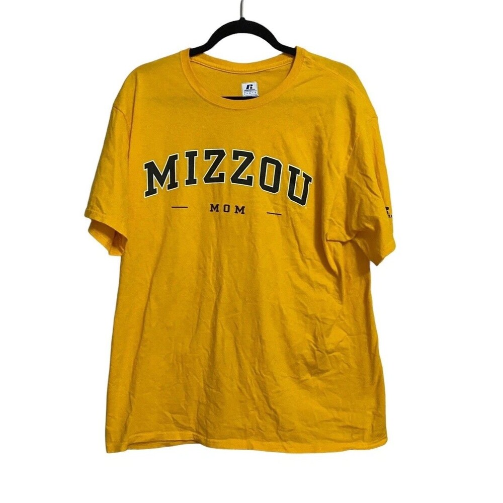 Russell Athletic Mizzou Mom T-Shirt Large Yellow Missouri Tigers College